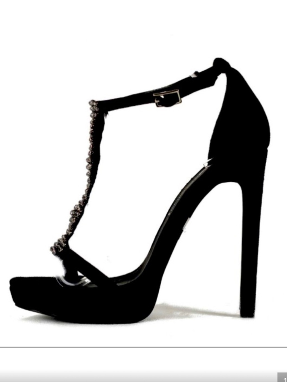 Jeffrey Campbell Black T-Strap Crystal Platform Heels